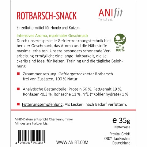 Hond Kat Snacks Roodbaars 35g 1 Stuk -3- Anifit